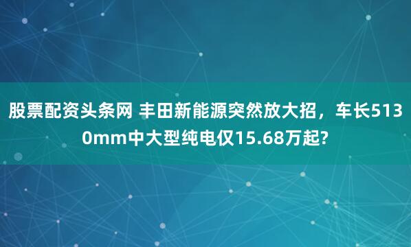 股票配资头条网 丰田新能源突然放大招，车长5130mm中大型纯电仅15.68万起?